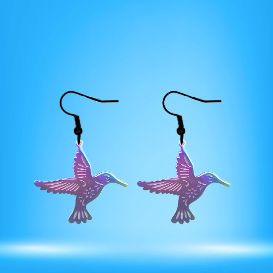 Imagen de 1 Par de Aretes Hermoso Colibri M2 Grande 40x35mm Acero Color Tornasol  Alta Durabilidad Simbolo de Gran Amor LOPI/$