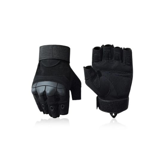 Imagen de GUANTES SIN DEDOS TÁCTICOS NEGRO MOTO DEPORTE AUTO MILITAR TELA EXTREMO PROTECCIÓN GOTCHA CARRERAS
