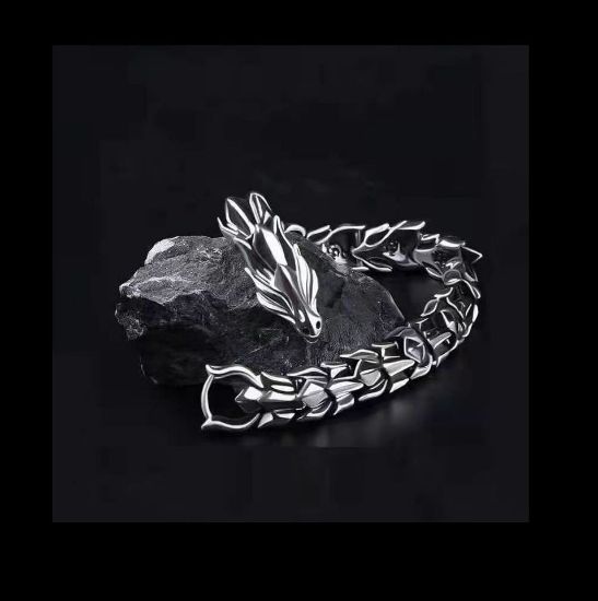 Imagen de Pulsera cadena joyería mano brazalete plata Acero Inoxidable Dragón Escamas Regalo hombre mujer