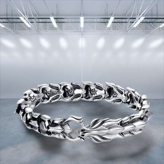 Imagen de Pulsera cadena joyería mano brazalete plata Acero Inoxidable Dragón Escamas Regalo hombre mujer