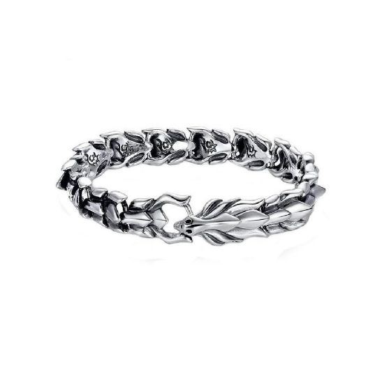 Imagen de Pulsera cadena joyería mano brazalete plata Acero Inoxidable Dragón Escamas Regalo hombre mujer