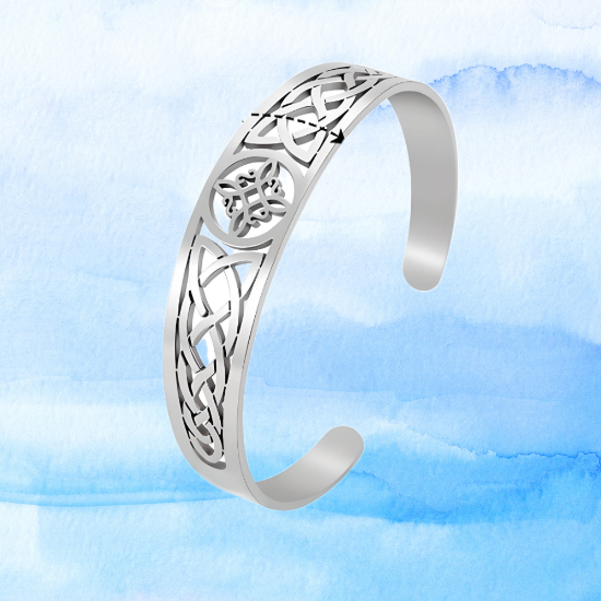 Imagen de 1 Brazalete CURADO Ajustable de ACERO Nudo de Bruja M2 Color Plata Espesor de 2 mm Alta Durabilidad para Uso Rudo LOPI/$ 