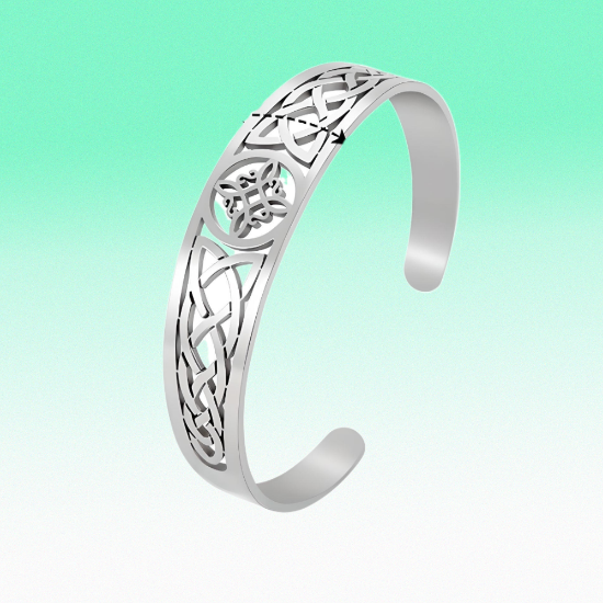 Imagen de 1 Brazalete CURADO Ajustable de ACERO Nudo de Bruja M2 Color Plata Espesor de 2 mm Alta Durabilidad para Uso Rudo LOPI/$ 