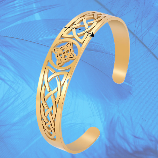 Imagen de 1 Brazalete CURADO Ajustable de ACERO Nudo de Bruja F Color Dorado Espesor de 2 mm Alta Durabilidad para Uso Rudo LOPI/$ 