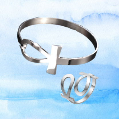 Imagen de  Cruz Egipcia o Llave de la Vida 1 Brazalete + 1 Anillo Grande Ajustable  ACERO INOXIDABLE  Poderosa Proteccion CURADA Ajustable de ACERO  C. Plata Talisman Protector X Excelencia Alta Durabilidad de Uso Rudo LOPI/$