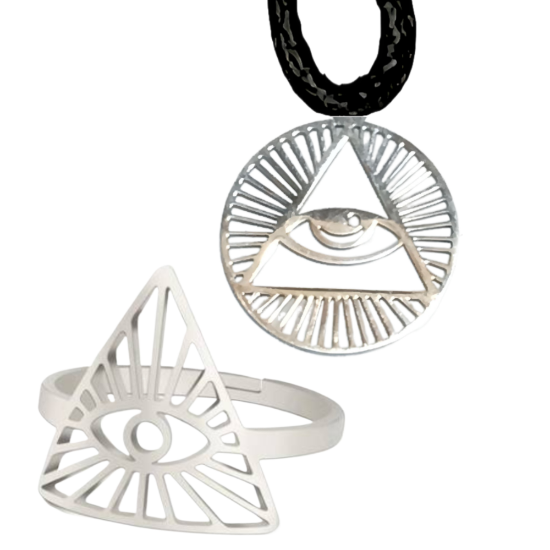 Imagen de 1 Juego (1 Anillo + 1 Dije) Acero Inoxidable Ojo de Dios Protector Mediano 25x25mm AJUSTABLE CURADO Poderoso Talisman Protector X Excelencia Alta Durabilidad de Uso Rudo LOPI/$
