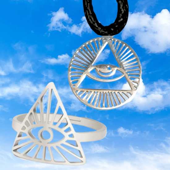 Imagen de 1 Juego (1 Anillo + 1 Dije) Acero Inoxidable Ojo de Dios Protector Mediano 25x25mm AJUSTABLE CURADO Poderoso Talisman Protector X Excelencia Alta Durabilidad de Uso Rudo LOPI/$