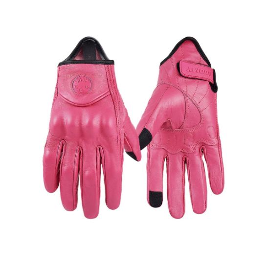 Imagen de Guante carreras cuero rosa impermeable cabra transpirable moto ciclismo protección deportiva mujer
