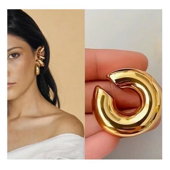 Imagen de Ear Cuff / Brazalete De Oídos Dorado Chunky Mediano Liso