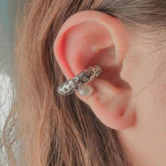 Imagen de Ear Cuff / Brazalete De Oídos Plata Chunky Mediano Corazón 