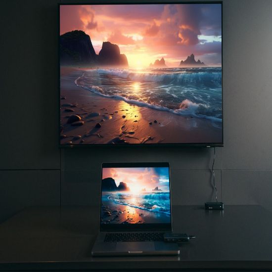 Imagen de Share My Screem Adaptador pantalla inalámbrico. USB-C™ 1080p WDA-0- para HDMI o VGA. Hub integrado con 2 puertos USB-A y ranuras SD/microSD (incluye cable USB-C™ de 10 cm)