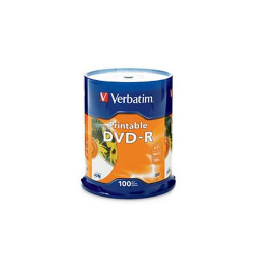 Imagen de Campana de 100 DVD-R 16X 4.7GB  White Ink Jet Printable Verbatim 95153