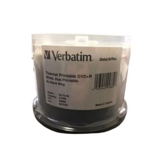 Imagen de Campana de 50 DVD+R 8X 4.7GB DL+ White Thermal Hub Printable Verbatim 94889