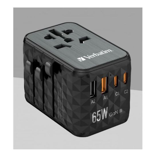 Imagen de Verbatim UTA-05 GaN Universal Travel Adapter with 2 x USB-C PD 65W & QC 4+ / 2 x USB-A