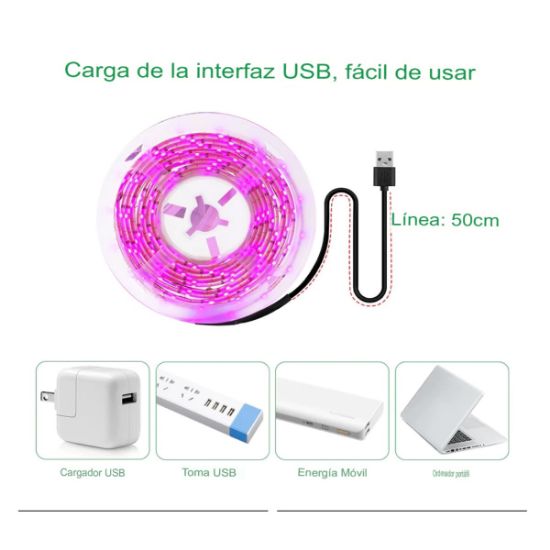 Imagen de Luz Led USB de 5V cultivo plantas lámpara Phyto espectro completo 2m semillas invernadero flores