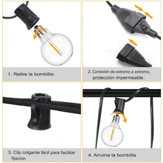 Imagen de Guirnalda tira luces 7.6M exteriores bombilla Led impermeable inastillable cadena decoración Patio