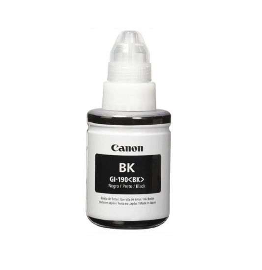 Imagen de BOTELLA DE TINTA CANON GI-190BK 135ML NEGRA COMPATIBLE PIXMA G3100 G2100G1100 IMPRESORA CARTUCHO PC