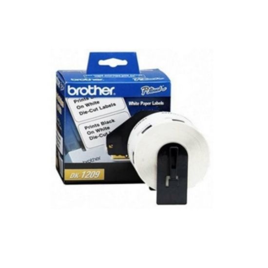 Imagen de Etiqueta blanca papel Brother DK1209 800 etiquetas 28.9mm ancho x 62mm largo Impresión negro QL800