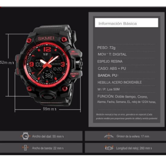 Imagen de Relojes deportivos rojo led hombre mujer cronógrafo Digital pantalla doble hora resistente al agua