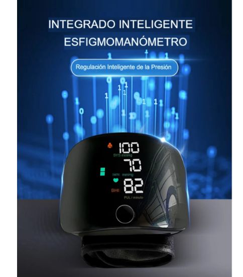 Imagen de Monitor de presión arterial muñeca voz recargable USB pantalla led Touch pulsera digital familiar
