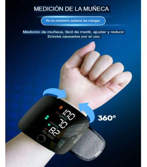 Imagen de Monitor de presión arterial muñeca voz recargable USB pantalla led Touch pulsera digital familiar