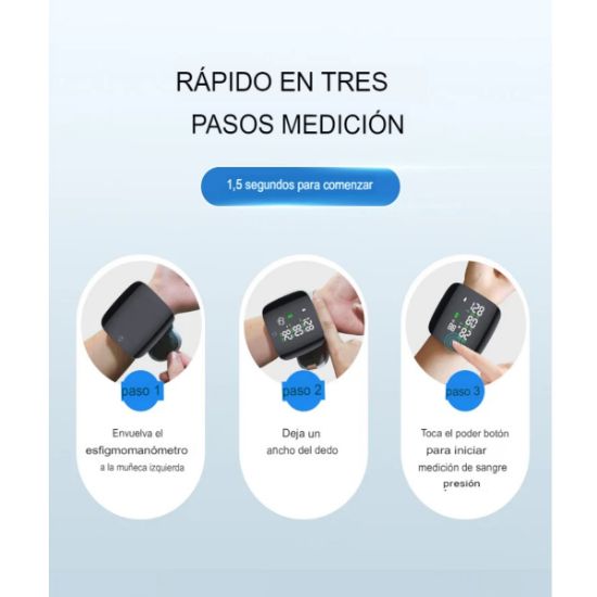 Imagen de Monitor de presión arterial muñeca voz recargable USB pantalla led Touch pulsera digital familiar