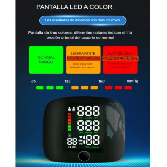 Imagen de Monitor de presión arterial muñeca voz recargable USB pantalla led Touch pulsera digital familiar