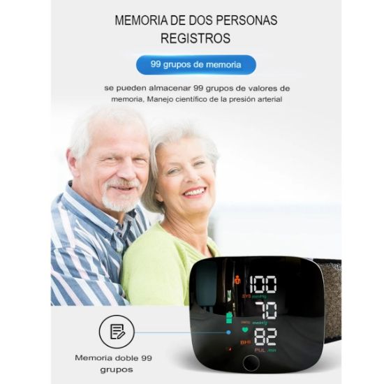 Imagen de Monitor de presión arterial muñeca voz recargable USB pantalla led Touch pulsera digital familiar