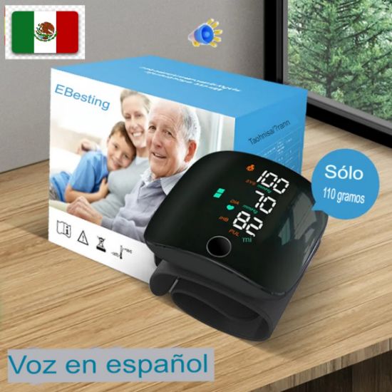 Imagen de Monitor de presión arterial muñeca voz recargable USB pantalla led Touch pulsera digital familiar