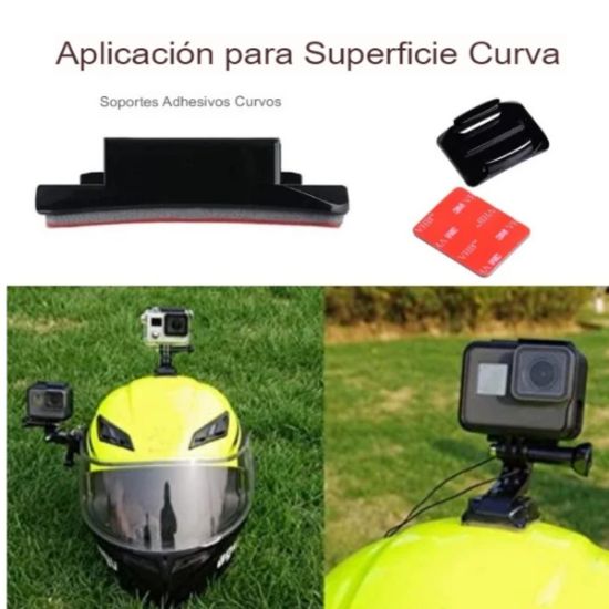 Imagen de BASE SOPORTE PEGATINA CAMARA DEPORTIVA CASCO MOTO BICI AUTO GoPro MONTAJE SEGURO PLANA CURVO 3M