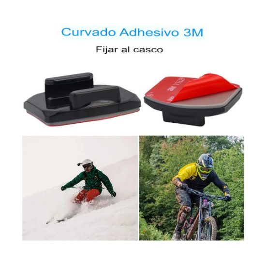 Imagen de BASE SOPORTE PEGATINA CAMARA DEPORTIVA CASCO MOTO BICI AUTO GoPro MONTAJE SEGURO PLANA CURVO 3M
