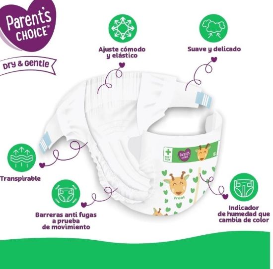 Imagen de Pañales para Bebé Parents Choice + DRY & GENTLE Etapa 5 Unisex 162 Piezas