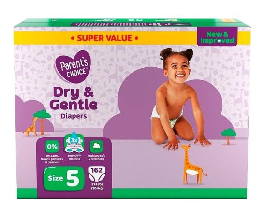 Imagen de Pañales para Bebé Parents Choice + DRY & GENTLE Etapa 5 Unisex 162 Piezas