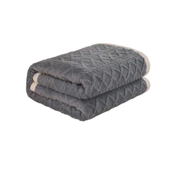 Imagen de Manta Matrimonial Forro Polar Diseño Trenzado Gris Con Orilla Blanca