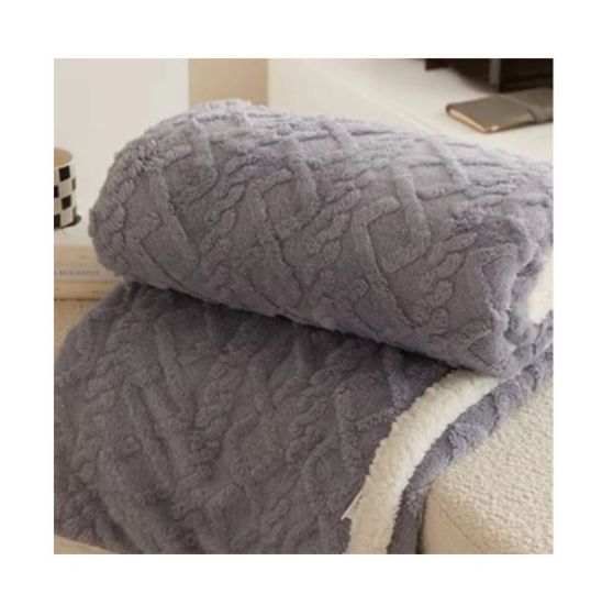 Imagen de Manta Matrimonial Forro Polar Diseño Trenzado Gris Con Orilla Blanca