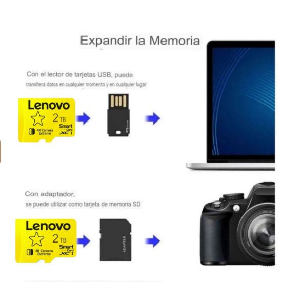 Imagen de Lenovo tarjeta memoria datos music teléfonos pc lap Micro TF SD alta velocidad 2TB usb mac gamer