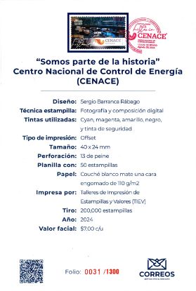 Imagen de Timbre postal: Somos parte de la historia, Centro Nacional de Control de Energía (CENACE)