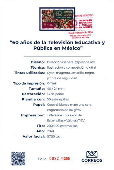 Imagen de Timbre postal: 60 años de la Televisión Educativa y Pública en México