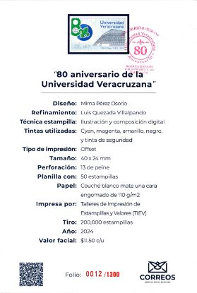 Imagen de Timbre postal: 80 aniversario de la Universidad Veracruzana