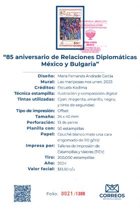 Imagen de Timbre postal: 85 Aniversario de Relaciones Diplomáticas México y Bulgaria