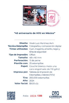 Imagen de Timbre postal:  45 Aniversario de Hilti en México