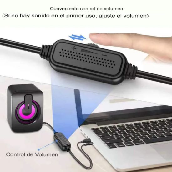 Imagen de Bocinas mini altavoz portátil USB audio PC lap teléfono luces RGB volumen 3,5mm estéreo HiFi LED