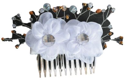 Imagen de tocado flores organza comunion graduacion peineta flores 