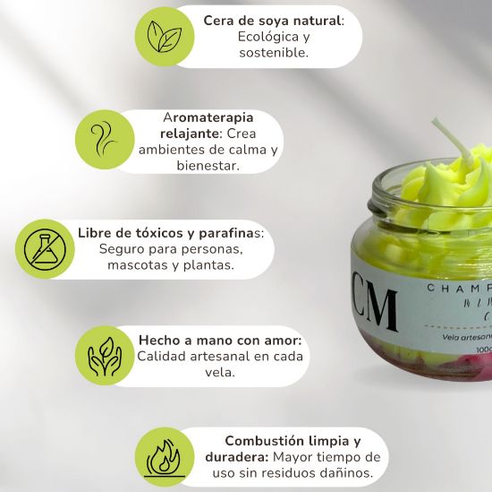 Imagen de Vela Artesanal y Aromática – Champagne y Mimosa Clementina 100g