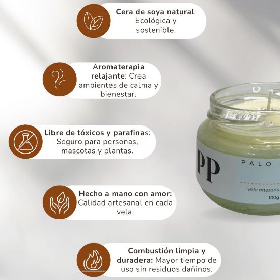 Imagen de Vela Artesanal y Aromática – Palo Santo y Peonía 100g