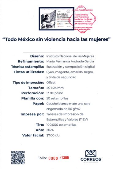 Imagen de Timbre postal: Todo México, sin violencia hacia las mujeres