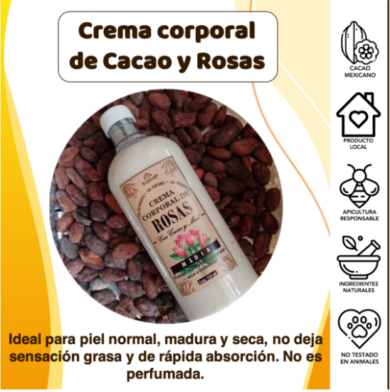 Imagen de Crema Corporal Artesanal de Cacao y Rosas (250 ml)