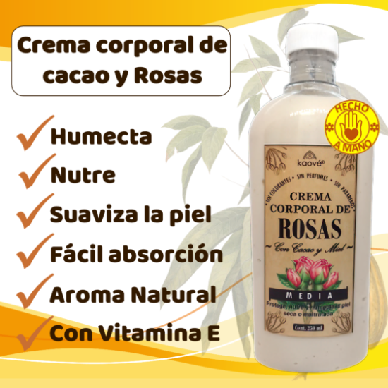 Imagen de Crema Corporal Artesanal de Cacao y Rosas (250 ml)