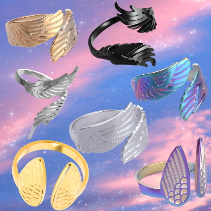 Imagen de +4 Modelos y 3 Colores de Anillo Alas de Angel Acero Inoxidable Ajustable Alta Durabilidad X1ani