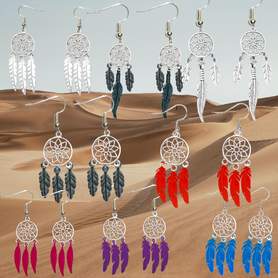 Imagen de + de 10 Modelos y Combinaciones de Colores de 1 Par de Atrapasueños Color Dorado Alta Durabilidad en Aretes Acero Inoxidable para Escoger x1